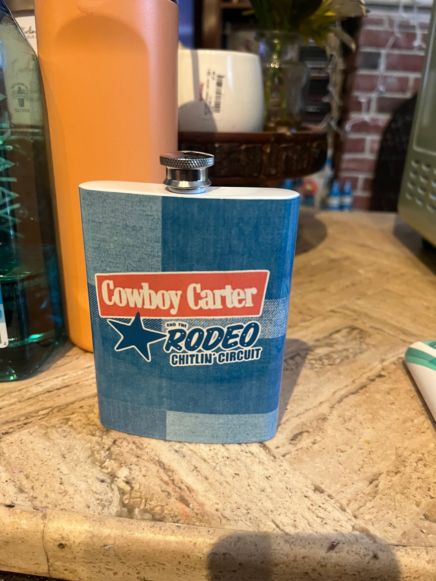 Sublimated, Stainless Steel Flask with Metal Cap and Leakproof Funnel Inspired by Cowboy Carter Tour