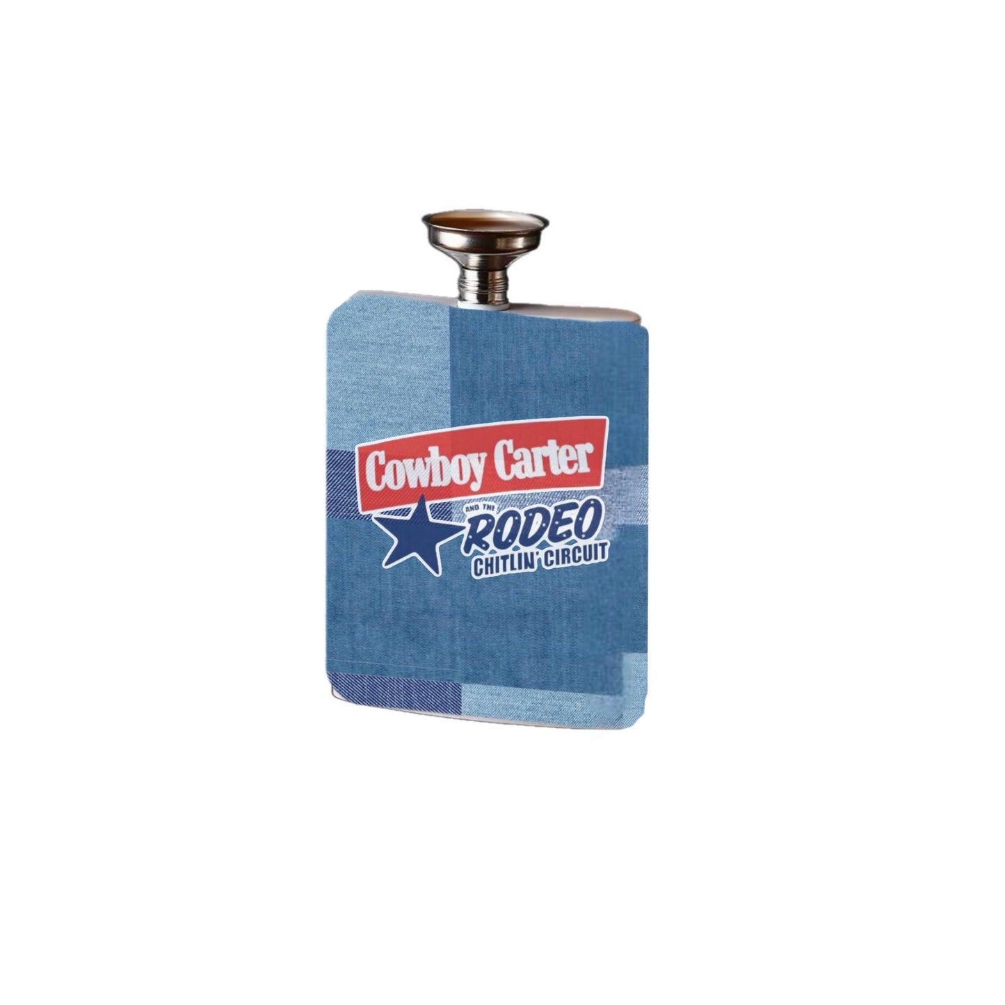 Sublimated, Stainless Steel Flask with Metal Cap and Leakproof Funnel Inspired by Cowboy Carter Tour