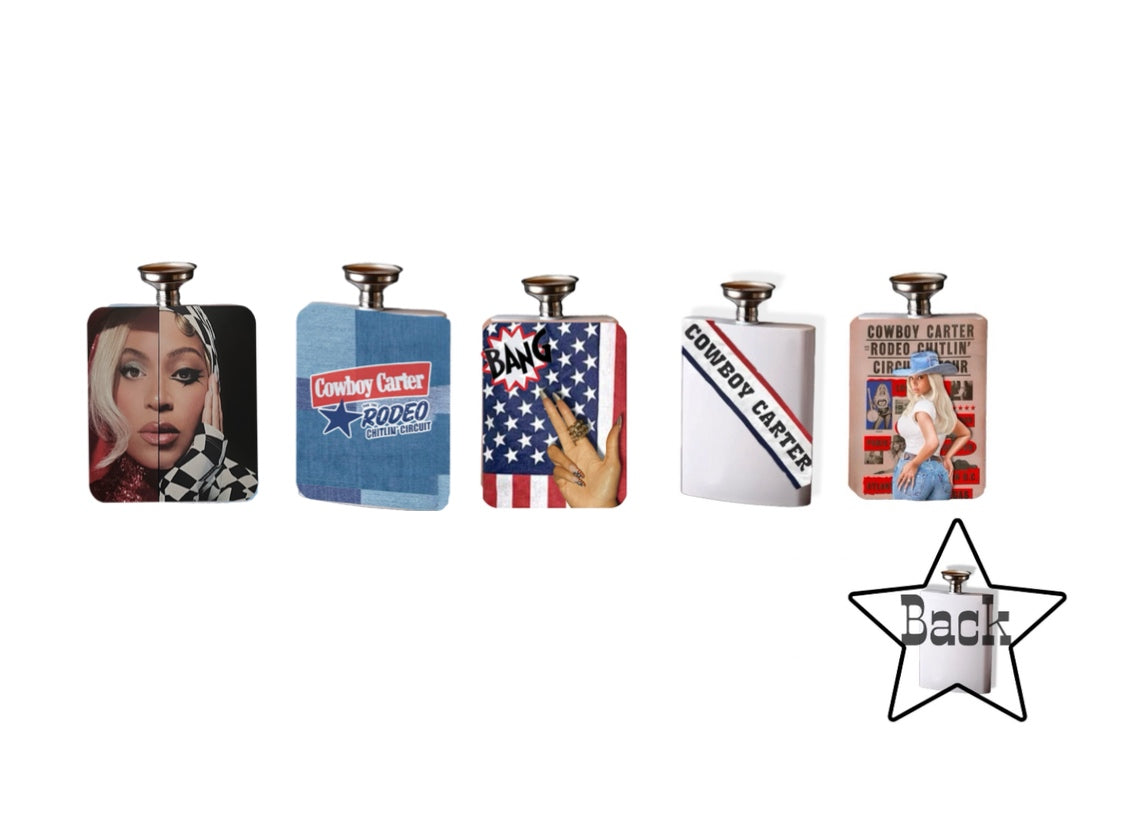 Sublimated, Stainless Steel Flask with Metal Cap and Leakproof Funnel Inspired by Cowboy Carter Tour